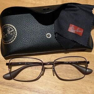 👓RAY-BAN BROWN FRAME GLASSES W/CASE & CLOTH, MILD PRESCRIPTION PROGRESSIVE LENS
